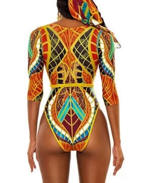 Sets Women African Print One Piece Swimwear Push-Up Padded Bra Swimsuit Beachwear - Two-Piece Beach Bikini - Gold - CI194CZ23M7