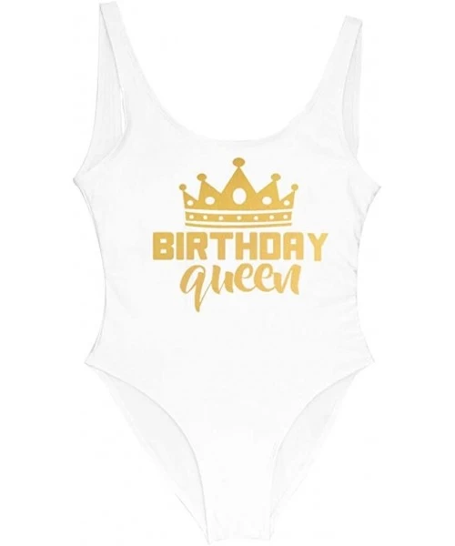 One-Pieces Women's Letter Print Birthday Queen & Squad One Piece Swimsuit Beachwears - 1 - CA196EU4CMR