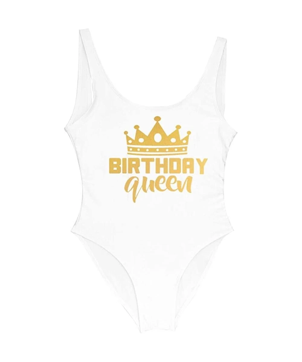 One-Pieces Women's Letter Print Birthday Queen & Squad One Piece Swimsuit Beachwears - 1 - CA196EU4CMR