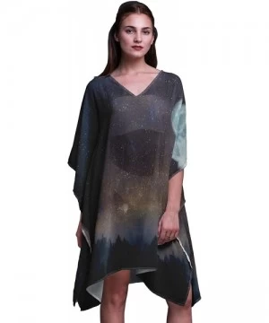 Cover-Ups Blue Full Moon Galaxy Ladies Kaftan Holiday Loungewear Midi Dress Beach Coverup - Medium Blue - CJ18NIULMIT