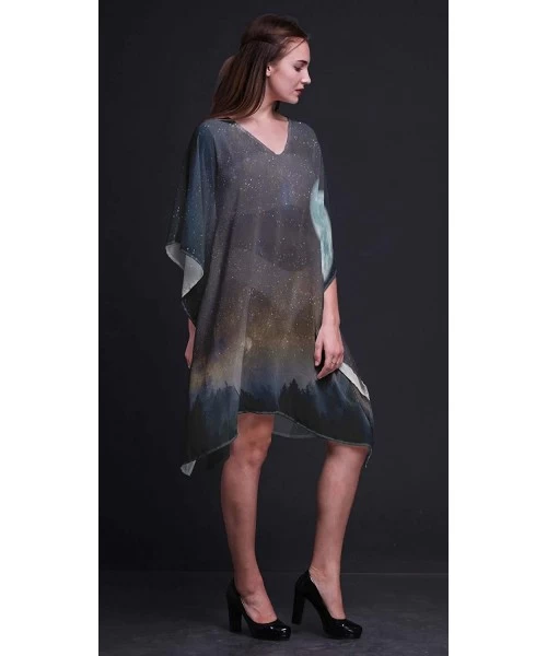 Cover-Ups Blue Full Moon Galaxy Ladies Kaftan Holiday Loungewear Midi Dress Beach Coverup - Medium Blue - CJ18NIULMIT