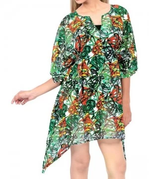 Cover-Ups Women's Boho Swimwear Bikini Cover-Ups Beach Caftan Dress Short Mini A - Green_y651 - CQ18OCUKAD6