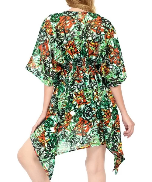 Cover-Ups Women's Boho Swimwear Bikini Cover-Ups Beach Caftan Dress Short Mini A - Green_y651 - CQ18OCUKAD6