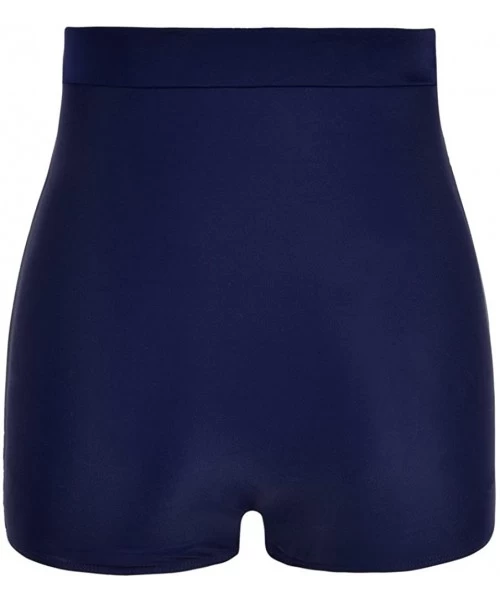 Bottoms Women's Ultra High Waisted Bikini Bottom 50s Ruched Boyleg Swimsuit Bottom - Navy - CK18567Y6NK