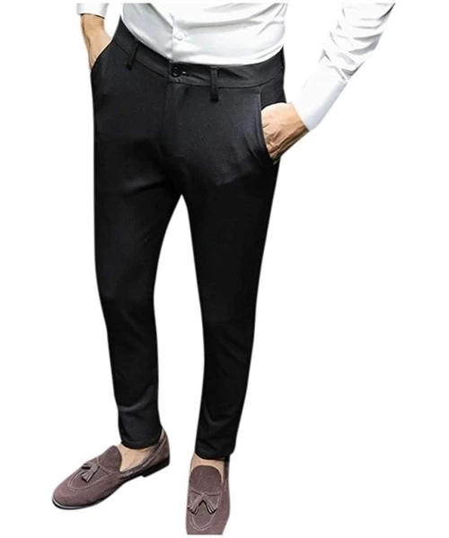 Rash Guards Men's Dress Pants Slim Fit Stretch Skinny Suit Pants Classic-Fit Flat Front Business Trousers - Black - CK192ZLUN9W