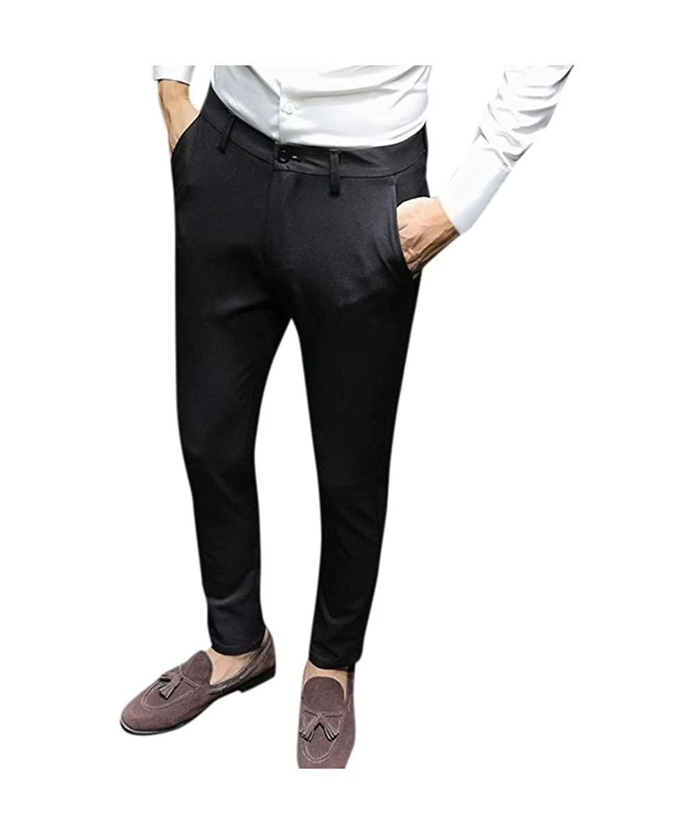 Rash Guards Men's Dress Pants Slim Fit Stretch Skinny Suit Pants Classic-Fit Flat Front Business Trousers - Black - CK192ZLUN9W