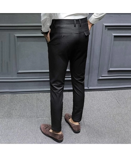 Rash Guards Men's Dress Pants Slim Fit Stretch Skinny Suit Pants Classic-Fit Flat Front Business Trousers - Black - CK192ZLUN9W