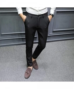 Rash Guards Men's Dress Pants Slim Fit Stretch Skinny Suit Pants Classic-Fit Flat Front Business Trousers - Black - CK192ZLUN9W