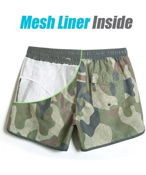 Trunks Mens Boys Short 80s 90s Vintage Swim Trunks with Mesh Lining Quick Dry Swim Suits Board Shorts - Camo - C018NNNMZSQ