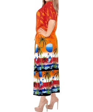 Cover-Ups Women's Maxi Caftan Tank Dress Beach Swimsuit Cover Ups Drawstring A - Summer Orange_i797 - C5184T6A5LE