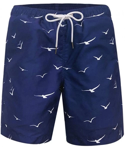 Racing Men's Beachwear Water Shorts Quick Dry Print Swimming Trunks with Pockets - Navy 01 - CC19533ODLO