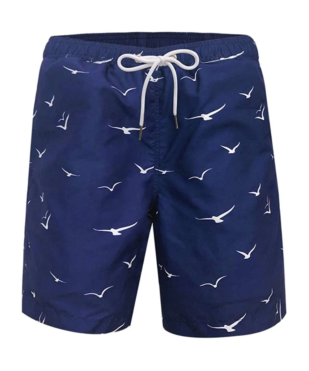 Racing Men's Beachwear Water Shorts Quick Dry Print Swimming Trunks with Pockets - Navy 01 - CC19533ODLO