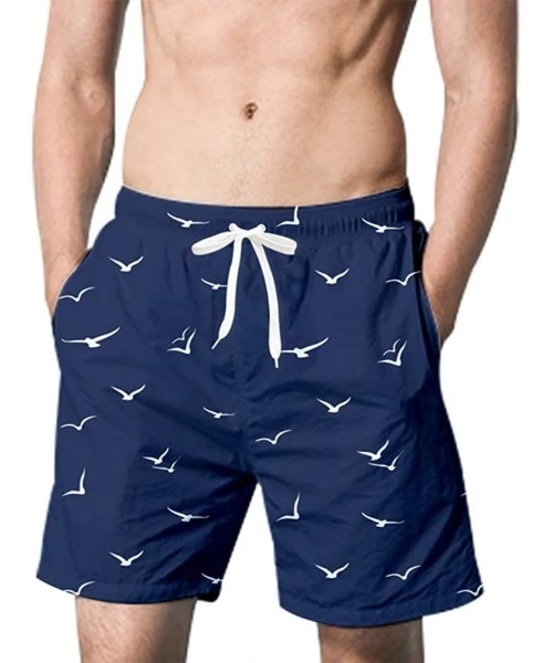 Racing Men's Beachwear Water Shorts Quick Dry Print Swimming Trunks with Pockets - Navy 01 - CC19533ODLO