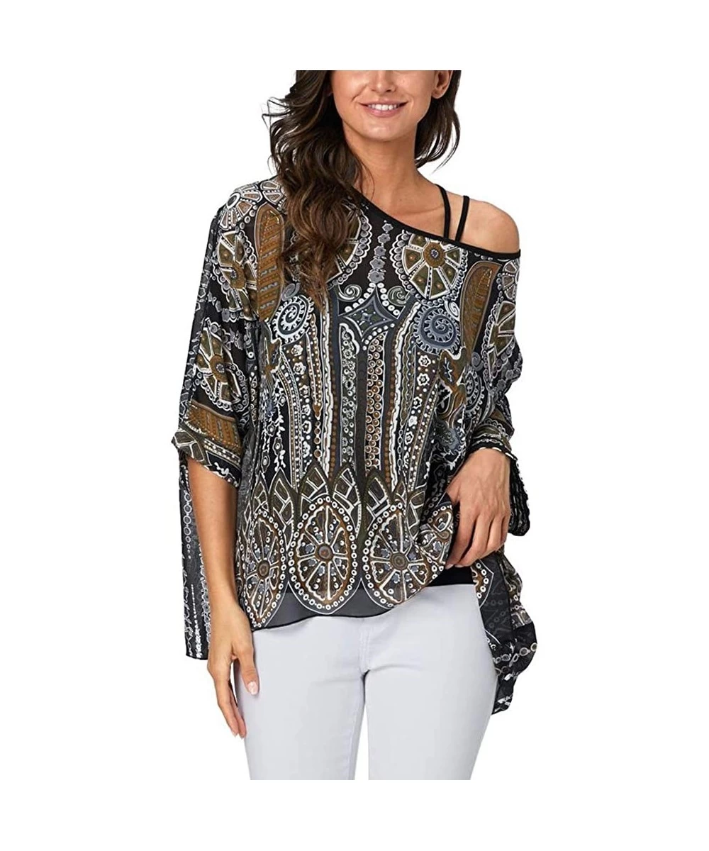 Cover-Ups Women's Bohemian Chiffon Blouse Batwing Sleeve Swimsuit Coverups - 4334 - C518W4ZEL58