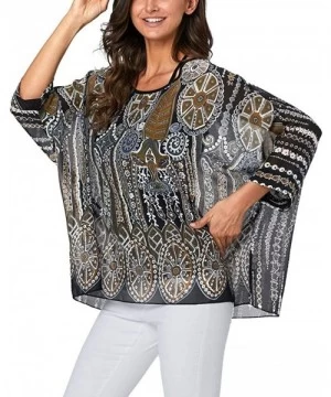 Cover-Ups Women's Bohemian Chiffon Blouse Batwing Sleeve Swimsuit Coverups - 4334 - C518W4ZEL58