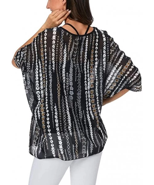 Cover-Ups Women's Bohemian Chiffon Blouse Batwing Sleeve Swimsuit Coverups - 4334 - C518W4ZEL58