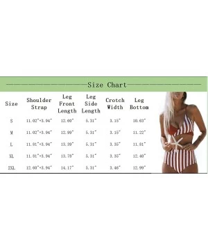 Sets Womens Sexy V Neck Wrap Bikini Strappy High Waisted Color Block Striped Cheeky Swimsuits - Red - CI1935OXG39