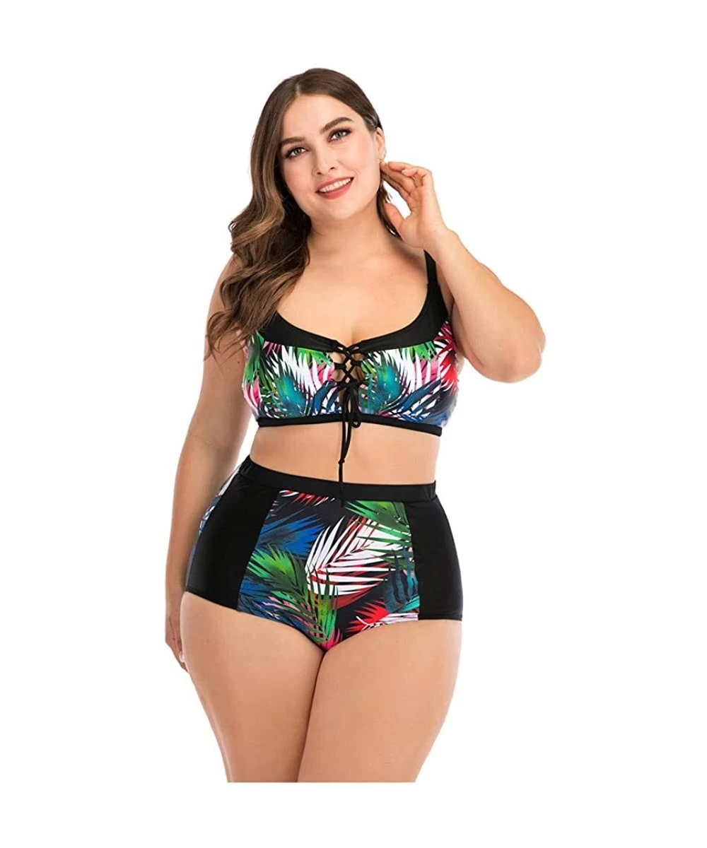 Rash Guards Plus Size Womens High-Waisted Bikini Set Two Pieces Beach Swimwear Bathing Suit Swimsuits - 08 Green - CU194E2UL3R