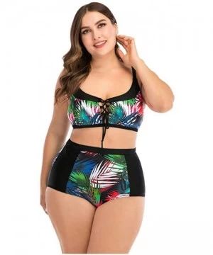 Rash Guards Plus Size Womens High-Waisted Bikini Set Two Pieces Beach Swimwear Bathing Suit Swimsuits - 08 Green - CU194E2UL3R