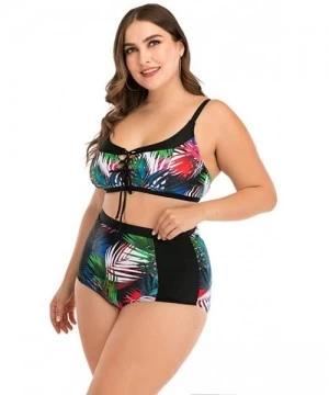 Rash Guards Plus Size Womens High-Waisted Bikini Set Two Pieces Beach Swimwear Bathing Suit Swimsuits - 08 Green - CU194E2UL3R