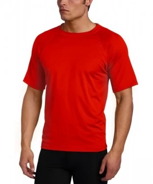 Rash Guards Men's Short Sleeve UPF 50+ Swim Shirt (Regular & Extended Sizes) - Red - C811BEKF3ZJ