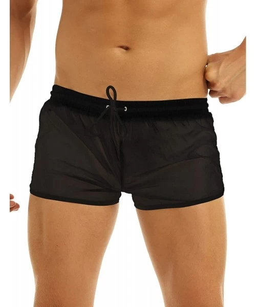 Board Shorts Mens Swim Trunks See-Through Drawstring Swimming Boxer Beach Shorts Swimsuits with Pocket - Black 2 - CA19C94HW3Y