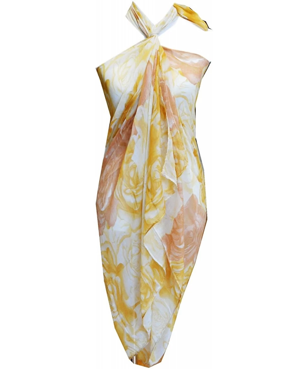 Cover-Ups Rose Jewelry Pareo Scarf Swimsuite Cover up - Rose Ii Yellow Brown - CG11A8EZJ37