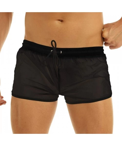 Board Shorts Mens Swim Trunks See-Through Drawstring Swimming Boxer Beach Shorts Swimsuits with Pocket - Black 2 - CA19C94HW3Y