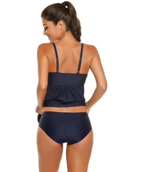 Sets Women Summer Swimwear Two Pieces Tankini Set Bikini Bottoms 6 Colors S-XXXL - Navy Blue - C817XMO33MA