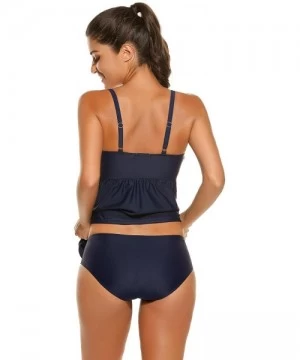 Sets Women Summer Swimwear Two Pieces Tankini Set Bikini Bottoms 6 Colors S-XXXL - Navy Blue - C817XMO33MA