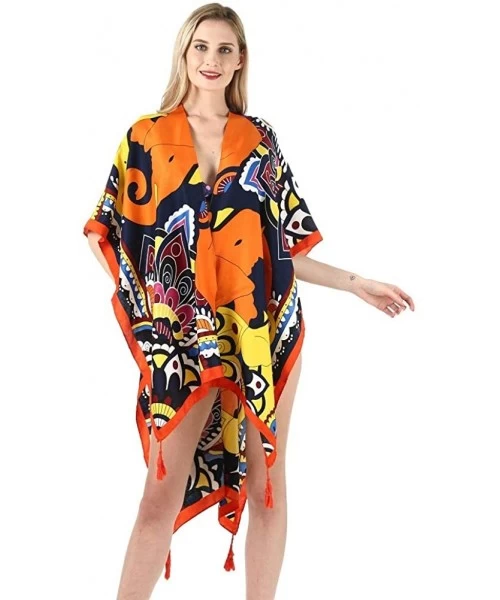 Cover-Ups Women's Beach Cover up Swimsuit Kimono Cardigan with Vintage Floral Print - A28 - CF18SM7OQ4G