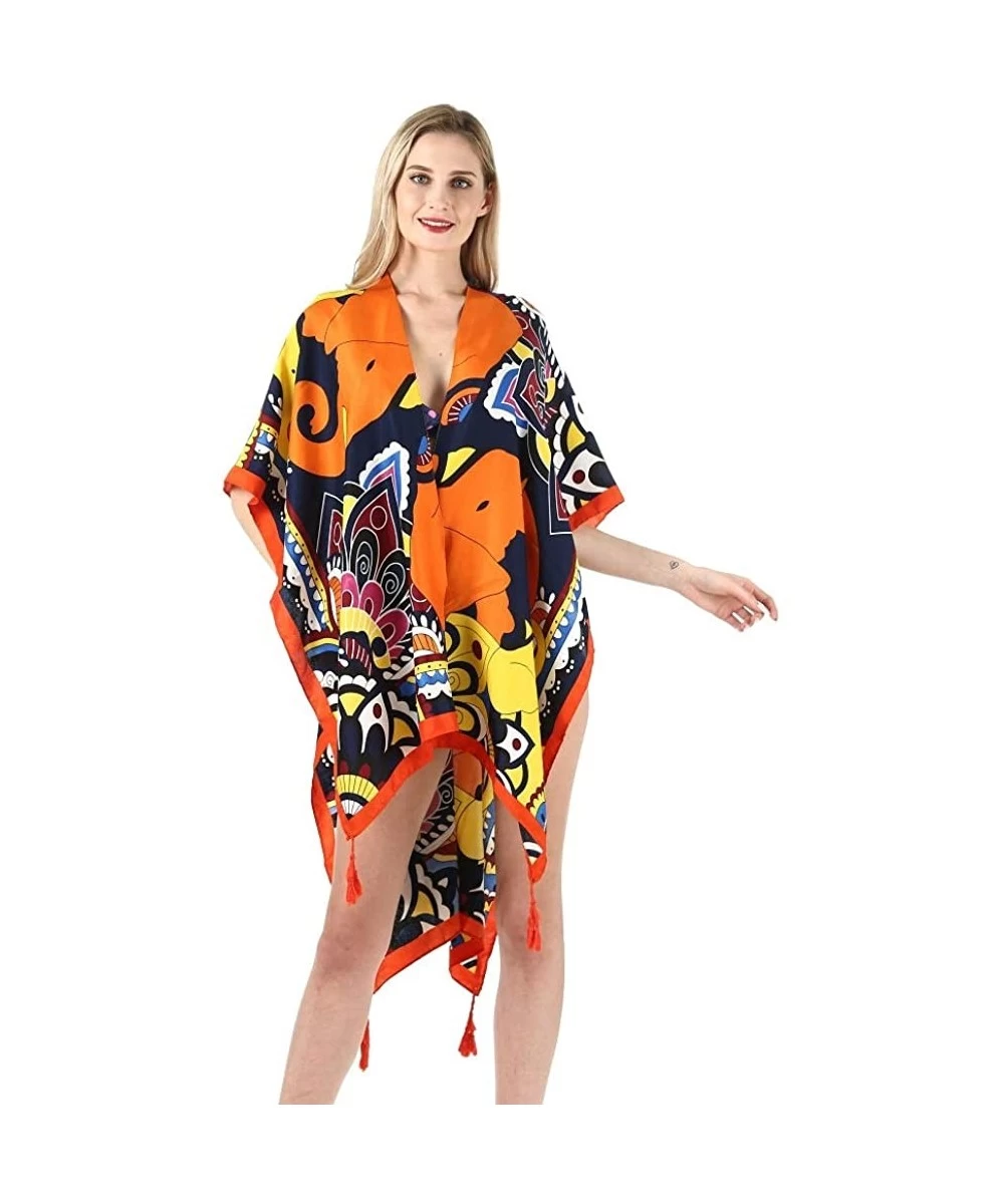 Cover-Ups Women's Beach Cover up Swimsuit Kimono Cardigan with Vintage Floral Print - A28 - CF18SM7OQ4G