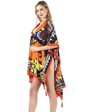 Cover-Ups Women's Beach Cover up Swimsuit Kimono Cardigan with Vintage Floral Print - A28 - CF18SM7OQ4G