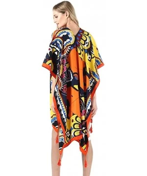 Cover-Ups Women's Beach Cover up Swimsuit Kimono Cardigan with Vintage Floral Print - A28 - CF18SM7OQ4G