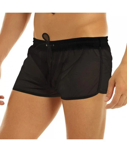 Board Shorts Mens Swim Trunks See-Through Drawstring Swimming Boxer Beach Shorts Swimsuits with Pocket - Black 2 - CA19C94HW3Y