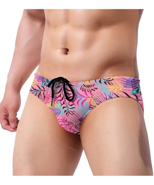 Briefs Men's Sexy Leaves Picture Tropcial Plant Low Rise Briefs Bikini Swimwear Swimsuit with Drawstring - Illustration Leave...