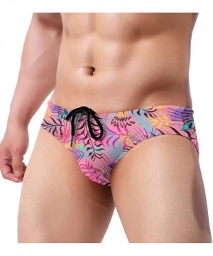 Briefs Men's Sexy Leaves Picture Tropcial Plant Low Rise Briefs Bikini Swimwear Swimsuit with Drawstring - Illustration Leave...