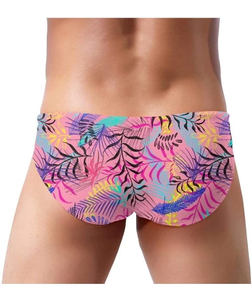 Briefs Men's Sexy Leaves Picture Tropcial Plant Low Rise Briefs Bikini Swimwear Swimsuit with Drawstring - Illustration Leave...