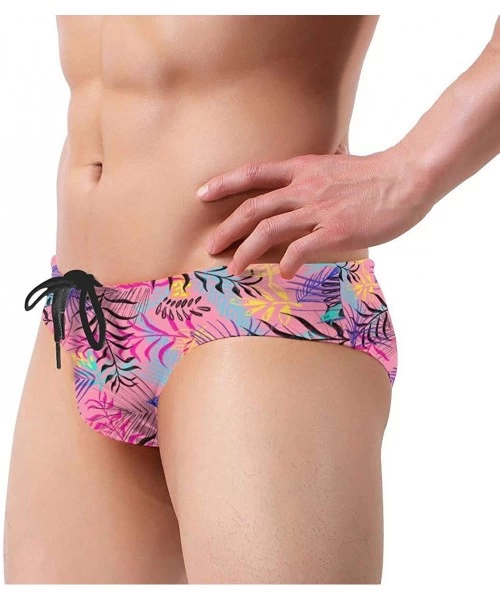 Briefs Men's Sexy Leaves Picture Tropcial Plant Low Rise Briefs Bikini Swimwear Swimsuit with Drawstring - Illustration Leave...