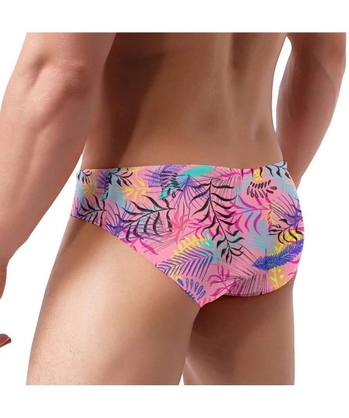 Briefs Men's Sexy Leaves Picture Tropcial Plant Low Rise Briefs Bikini Swimwear Swimsuit with Drawstring - Illustration Leave...