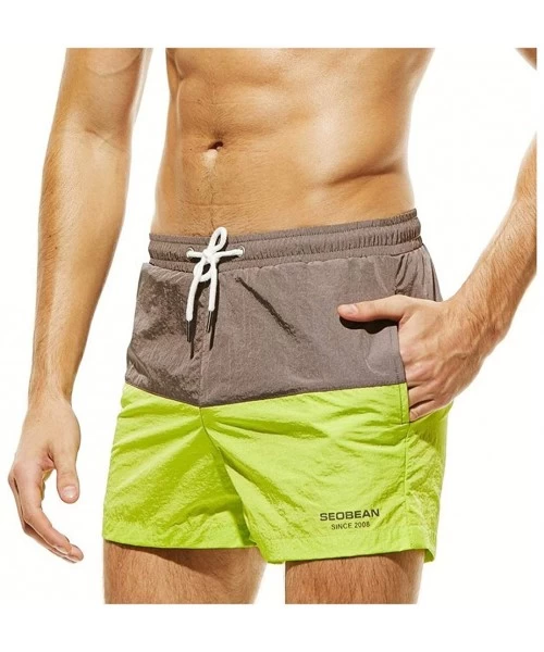 Trunks Mens Boys Short Colorblock Swim Trunks with Mesh Lining Quick Dry Mens Bathing Suits Swim Shorts - Green - CO18OKGAZQH