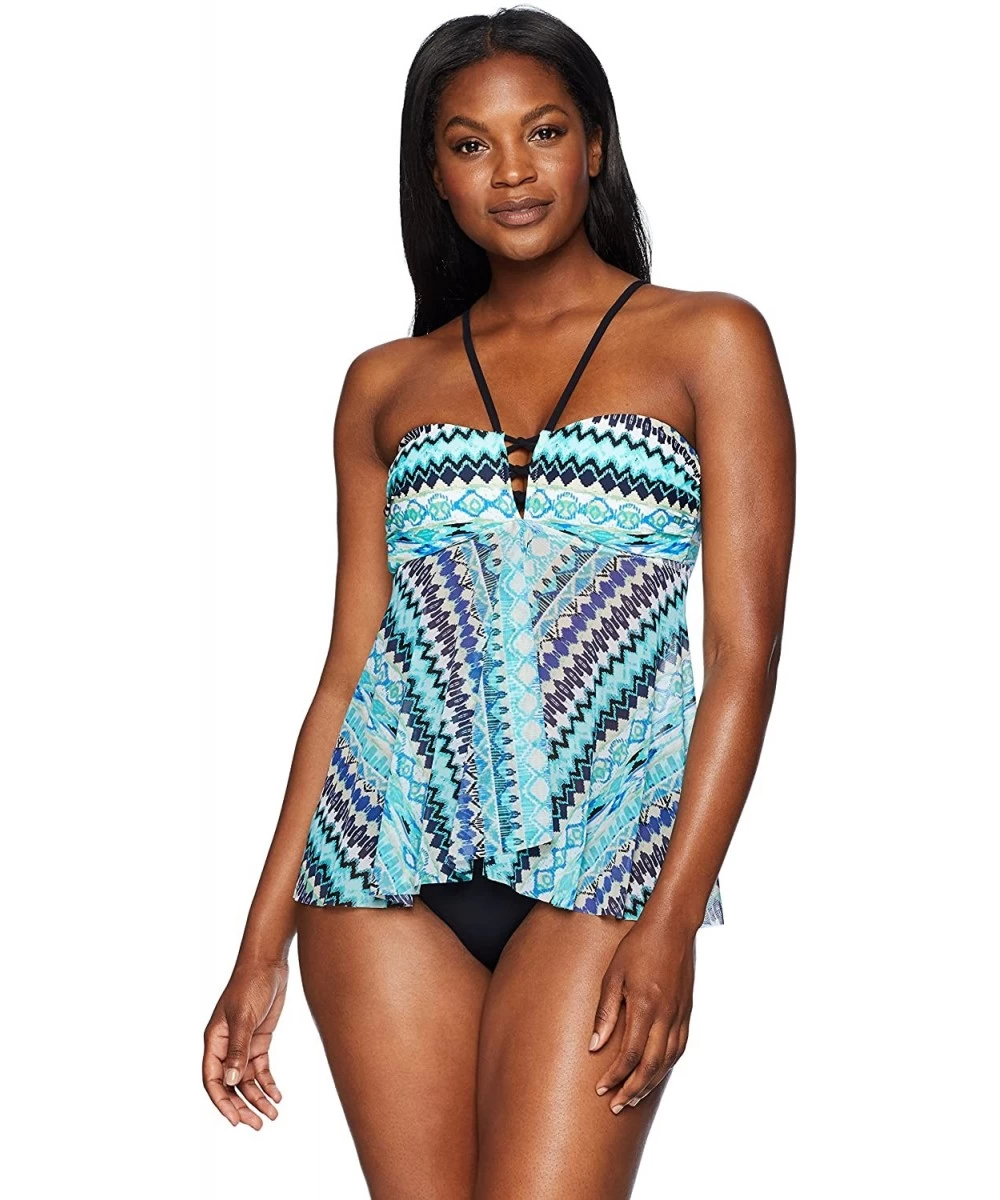 Tops Women's Bandeau Flyaway Tankini Top Swimsuit - Buena Vista Multi - CF1862WINK2