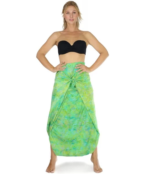 Cover-Ups Cool Lime Green Abstract Floral Plus Size Sarong - Fringeless Sarong - CI189Q0N30O