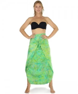 Cover-Ups Cool Lime Green Abstract Floral Plus Size Sarong - Fringeless Sarong - CI189Q0N30O