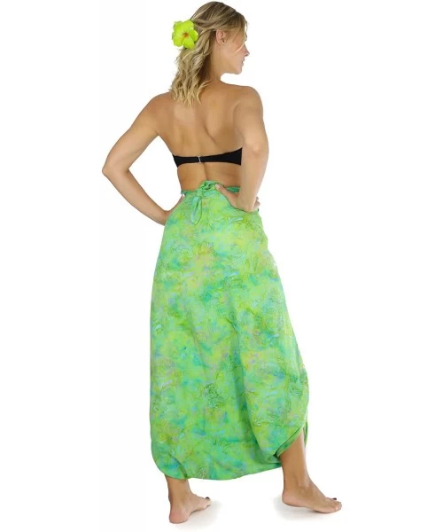 Cover-Ups Cool Lime Green Abstract Floral Plus Size Sarong - Fringeless Sarong - CI189Q0N30O