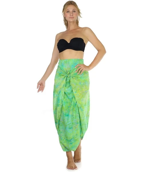 Cover-Ups Cool Lime Green Abstract Floral Plus Size Sarong - Fringeless Sarong - CI189Q0N30O