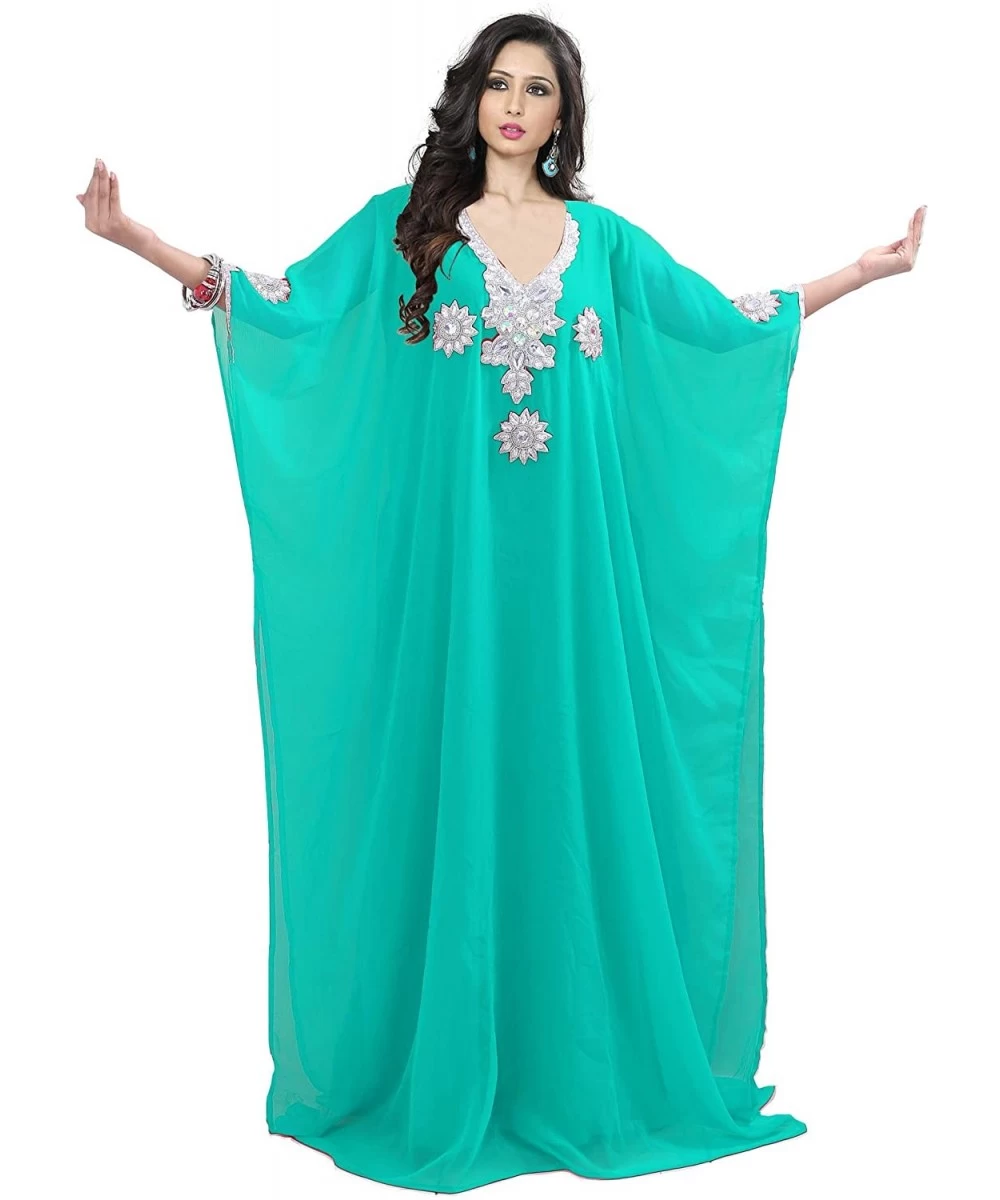 Cover-Ups Women wear Kaftan Farasha Caftan Kimono Long Dress Beach Cover up Free Size - Sea Green - CQ18OMD004N