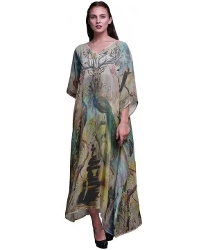 Cover-Ups Peacock Bird Ladies Kaftan Holiday Loungewear Maxi Dress Beach Coverup - Medium Yellow - CG18NCO0N35