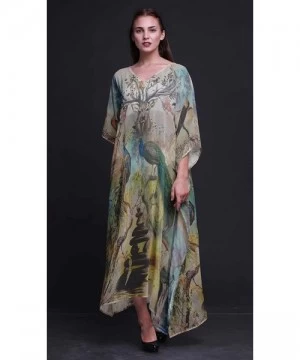 Cover-Ups Peacock Bird Ladies Kaftan Holiday Loungewear Maxi Dress Beach Coverup - Medium Yellow - CG18NCO0N35