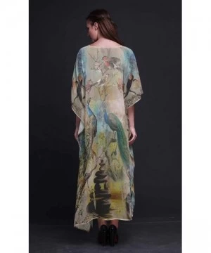 Cover-Ups Peacock Bird Ladies Kaftan Holiday Loungewear Maxi Dress Beach Coverup - Medium Yellow - CG18NCO0N35